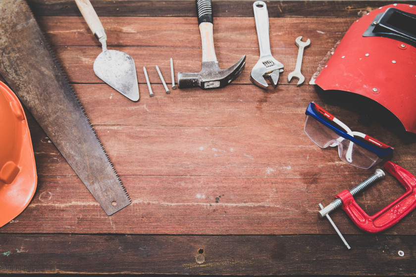 Carpenter tools Carpenter tools arranged on a board